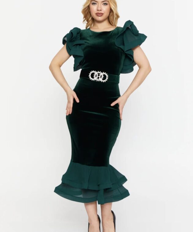 Short Sleeve Midi Velvet Column Regular Evening Dress