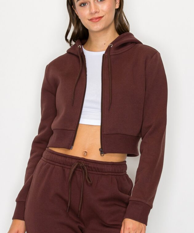 Cropped Fleece Zip Up Hoodie