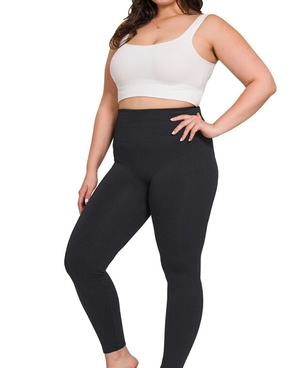 Plus high waist diamond shape band fleece leggings