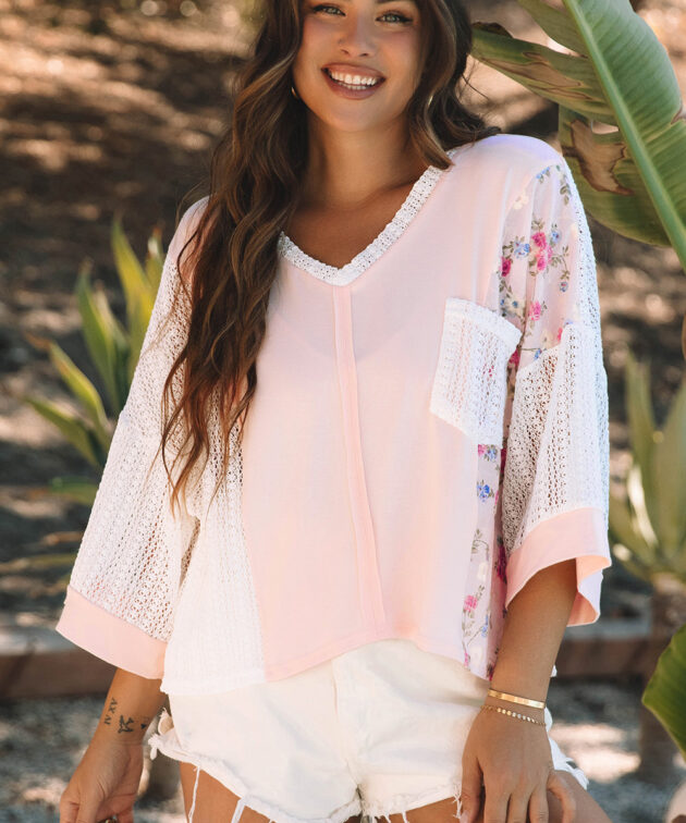 Delicacy Floral Lace Crochet Patchwork Batwing Sleeve Blouse