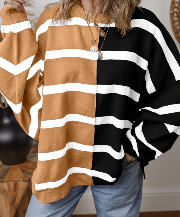 Light French Beige Colorblock Oversized Sweater