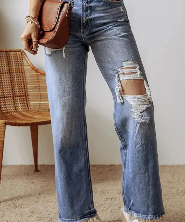 Ashleigh Blue Distressed Raw Hem Straight Leg High Waist Jeans