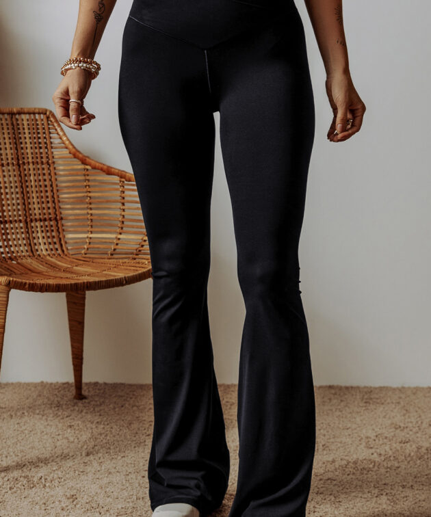 Black V Shape High Waist Flared Leggings