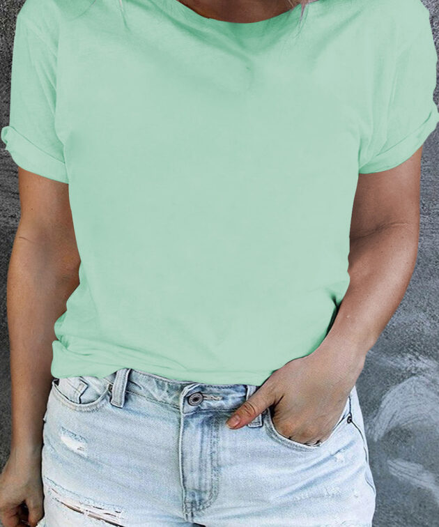 Iceland Blue Round Neck Rolled Sleeve Plus Size T-shirt
