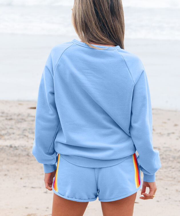 Beau Blue Accent Pullover and Shorts Two Piece Casual Set