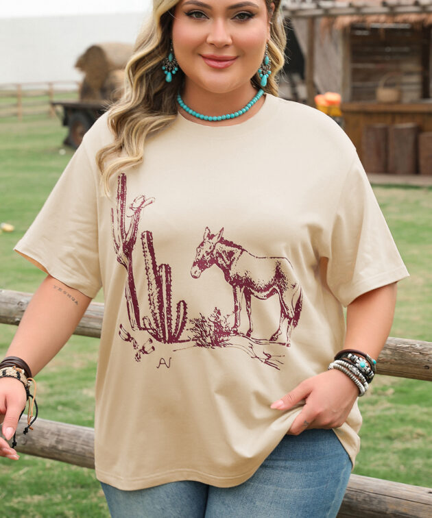 Parchment Western Burro Cactus Crew Neck Graphic Tee