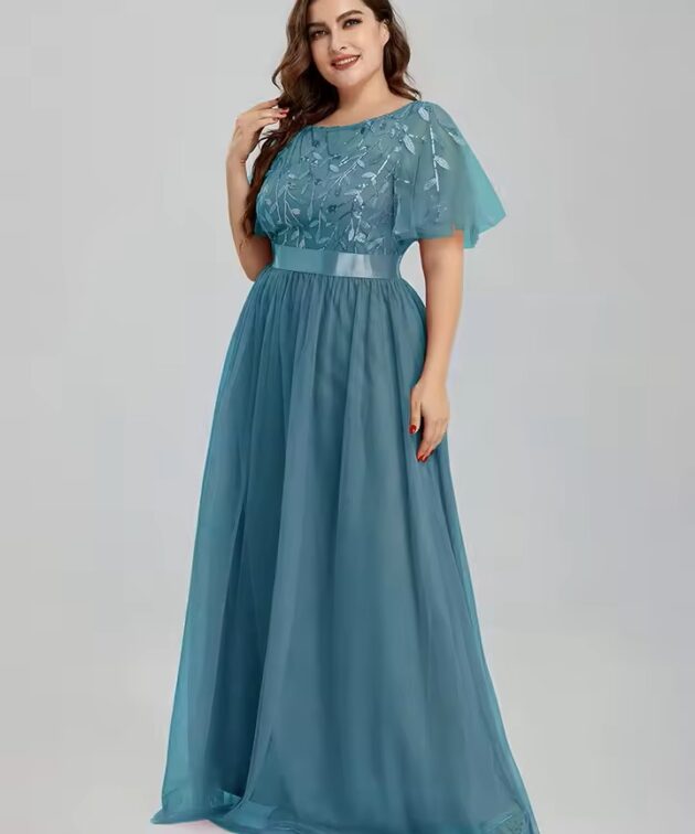 Evening Dress Leaf Maxi Prom Dress With Sleeves For Wedding Dress